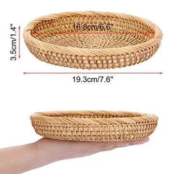 Hipiwe Small Key Basket Bowl 7.6" Woven Rattan Organizer