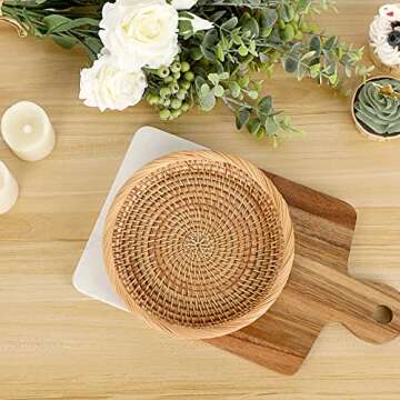 Hipiwe Small Key Basket Bowl 7.6" Woven Rattan Organizer