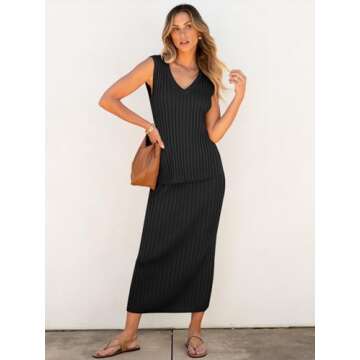 ANRABESS Women's 2 Piece Outfits Summer Sweater Skirt Sets Casual Sleeveless V Neck Ribbed Vest Knit...