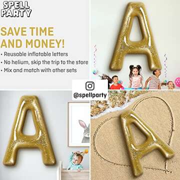 Spell Party XL Pool Party Decorations Inflatable Pool Float Single Letter by Spell Large 60" Gold Alphabet Letter (a) Balloon Indoor Outdoor Decor for Beach and Backdrop Banner