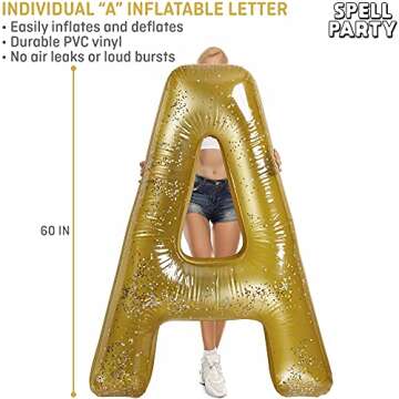 Spell Party XL Pool Party Decorations Inflatable Pool Float Single Letter by Spell Large 60" Gold Alphabet Letter (a) Balloon Indoor Outdoor Decor for Beach and Backdrop Banner