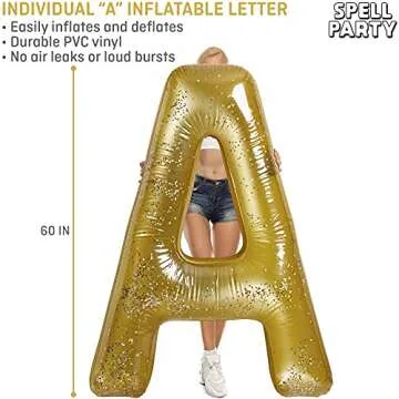 Spell Party XL Pool Party Decorations Inflatable Pool Float Single Letter by Spell Large 60" Gold Alphabet Letter (a) Balloon Indoor Outdoor Decor for Beach and Backdrop Banner