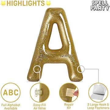 Spell Party XL Pool Party Decorations Inflatable Pool Float Single Letter by Spell Large 60" Gold Alphabet Letter (a) Balloon Indoor Outdoor Decor for Beach and Backdrop Banner