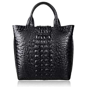 PIJUSHI Designer Top Handle Satchel Handbags for Women Crocodile Handbag and Purse Leather Tote Bags (6061 Black)