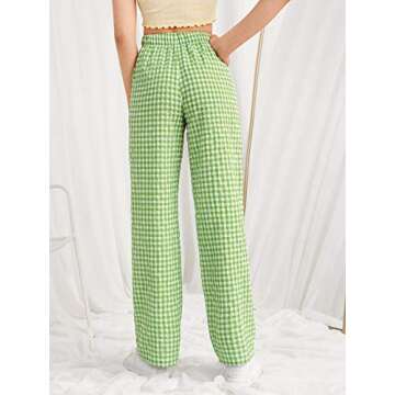 SOLY HUX Women's Casual Gingham Relaxed Fit Elastic High Waisted Straight Wide Leg Y2K Trousers Pant...