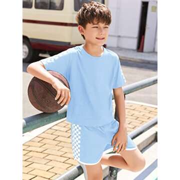 CNJFJ Girls Summer T-shirt And Shorts Sets Cute Crew Neck Plaid Tops And Shorts Cute Clothing Sets