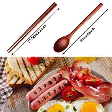 Wooden Spoon and Chopsticks Set Long Handle Spoon Chopstick Flatware Reusable Tableware Combination ...
