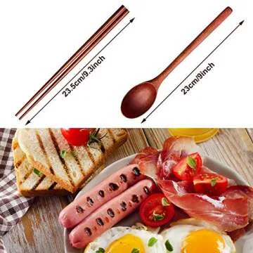 Wooden Spoon and Chopsticks Set Long Handle Spoon Chopstick Flatware Reusable Tableware Combination ...