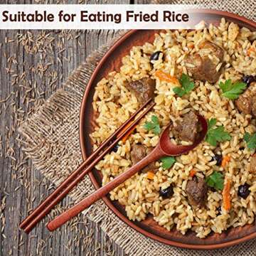 Wooden Spoon and Chopsticks Set Long Handle Spoon Chopstick Flatware Reusable Tableware Combination Utensils for Eating Food, 9.3 Inch (12)