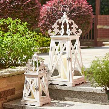 Glitzhome Farmhouse Decorative Wood Candle Lanterns Vintage Decorative Bird Cage Candle Holders Set ...