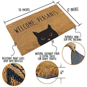 Welcome Peasants Cat Doormat 30x17 Inch, Black Cat Door Mat, Funny Welcome Mats Outdoor Funny, Black...