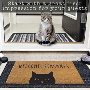 Welcome Peasants Cat Doormat 30x17 Inch, Black Cat Door Mat, Funny Welcome Mats Outdoor Funny, Black Cat Gift, Cat Rug Black Cat Decor, Cat Welcome Mat Funny, Cat Doormat Coir Door Mat Cat Lover Gift