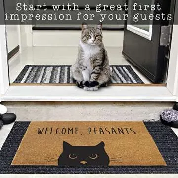 Welcome Peasants Cat Doormat 30x17 Inch, Black Cat Door Mat, Funny Welcome Mats Outdoor Funny, Black Cat Gift, Cat Rug Black Cat Decor, Cat Welcome Mat Funny, Cat Doormat Coir Door Mat Cat Lover Gift
