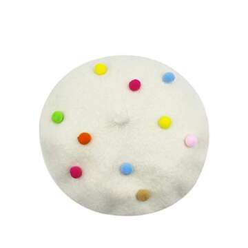 RARITYUS Women Fashion Cute Wool French Artist Beret Hat Warm Beanie Cap Headwear with Small Rainbow...