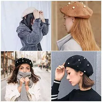 RARITYUS Women Fashion Cute Wool French Artist Beret Hat Warm Beanie Cap Headwear with Small Rainbow Pom Pom for Party