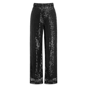 ODIZLI Black Women Sequin Wide Leg Pants Glitter Sparkle Dance Pants Women Sequence Pants for Ladies Sparkly Black Pants Dance Disco Costume Clubwear Party Bell Bottom Leggings Black S