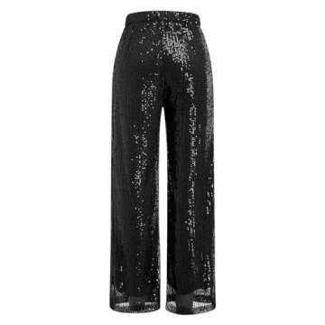 ODIZLI Black Women Sequin Wide Leg Pants Glitter Sparkle Dance Pants Women Sequence Pants for Ladies Sparkly Black Pants Dance Disco Costume Clubwear Party Bell Bottom Leggings Black S