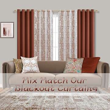 Rust Red Printed Curtains for Living Room Bohemian 50% Blackout Room Darkening Moroccan Ethnic Manda...