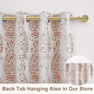 Rust Red Printed Curtains for Living Room Bohemian 50% Blackout Room Darkening Moroccan Ethnic Mandala Circle Pattern Terracotta Grey Cream Boho Curtains for Bedroom 84 Inches Long 2 Panels