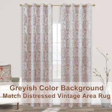 Rust Red Printed Curtains for Living Room Bohemian 50% Blackout Room Darkening Moroccan Ethnic Mandala Circle Pattern Terracotta Grey Cream Boho Curtains for Bedroom 84 Inches Long 2 Panels