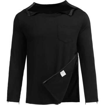 Post Shoulder Surgery Recovery Shirts for Men Full Tear Away Side Zippers Long Sleeve Dialysis Chemo...