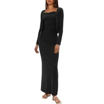 Darong Cowl Neck Maxi Dress & Cardigan Set for Women