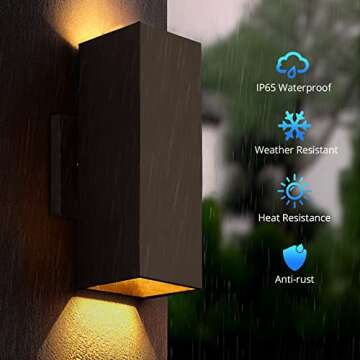 wowlite Modern Up Down Wall Lights Outdoor with Dusk to Dawn Photocell Sensor, LED Outdoor Wall Lighting, Waterproof Bronze Porch Lantern, 13" Square Wall Sconce for House Garden Entrance
