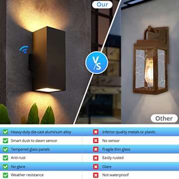 wowlite Modern Up Down Wall Lights Outdoor with Dusk to Dawn Photocell Sensor, LED Outdoor Wall Lighting, Waterproof Bronze Porch Lantern, 13" Square Wall Sconce for House Garden Entrance