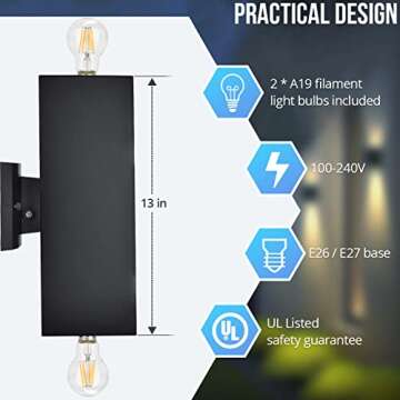 wowlite Modern Up Down Wall Lights Outdoor with Dusk to Dawn Photocell Sensor, LED Outdoor Wall Lighting, Waterproof Bronze Porch Lantern, 13" Square Wall Sconce for House Garden Entrance