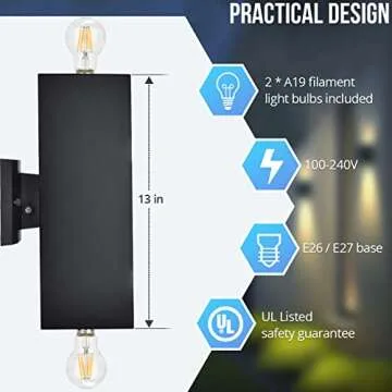 wowlite Modern Up Down Wall Lights Outdoor with Dusk to Dawn Photocell Sensor, LED Outdoor Wall Lighting, Waterproof Bronze Porch Lantern, 13" Square Wall Sconce for House Garden Entrance