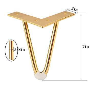 Osring 7 Inch Hairpin Table Legs Golden, Heavy Duty Metal Furniture Hairpin Feet, Mid-Century 2 Rods...