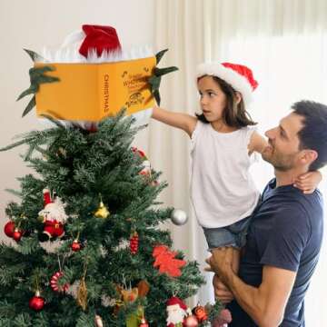 Christmas Tree Topper, Green Elf Hiding Behind Book Christmas Decorations, Finger Poseable Handmade Tree Toppers Decor for Holiday Christmas Tree Party Supplies (Christmas Tree Topper)