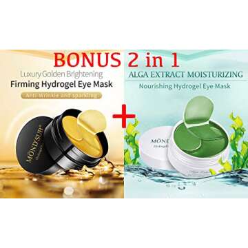 Under Eye Patches - Gold Eye Gel Patch (60 Pieces) + Alga Extract Eye Gel Patch (60 Pieces) - Dark Circles Under Eye Treatment, Under Eye Bags Treatment, Lesharevip Eye Mask 2 in1