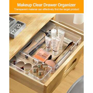 LUSCREAL 25 PCS Plastic Drawer Storage, 4 Sizes Clear Drawer Organizers, Versatile Drawer Dividers for Bathroom, Vanity, Makeup, Utensil, Kitchen and Office