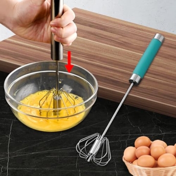 2PC Stainless Steel Semi-Automatic Whisk,Stainless Steel Whisk - Kitchen Balloon Wire Whisk for Kitc...