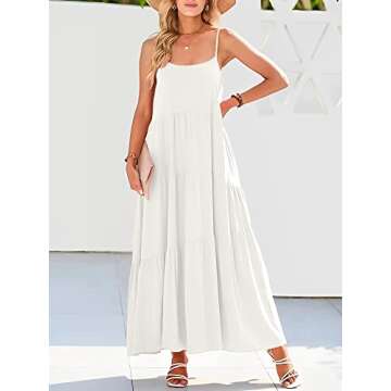 LCRRRN Womens Flowy Summer Dresses 2025 Casual Long Sleeveless Spaghetti Strap Asymmetric Tiered Bea...