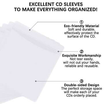 600PCS CD DVD Sleeves, FULANDL Premium CD Double-Sided Refill Plastic Sleeve for CD and DVD Storage Binders (White)