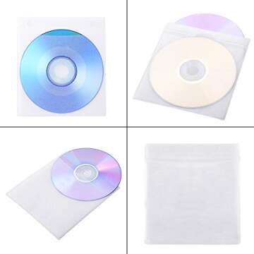 600PCS CD DVD Sleeves, FULANDL Premium CD Double-Sided Refill Plastic Sleeve for CD and DVD Storage Binders (White)