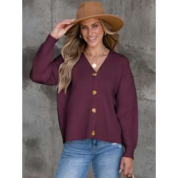 ANRABESS Women Cardigan Sweaters 2024 Fall Oversized Button Open Front Knit Lightweight Cardigans Fa...