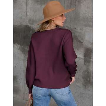 ANRABESS Women Cardigan Sweaters 2024 Fall Oversized Button Open Front Knit Lightweight Cardigans Fall Outfits Outerwear Burgundy Small