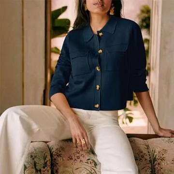 Senllen Women's Cropped Cardigan - Trendy Comfort Wear