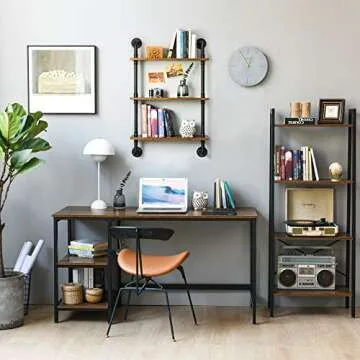 IBUYKE Industrial Pipe Shelves, Pipe Floating Shelves, Rustic Wall Mount Bookcase, 3-Tiers, 23.6" Metal Bracket Storage Wall Shelf for Bedroom, Kitchen, Living Room, Bathroom RF-TM003