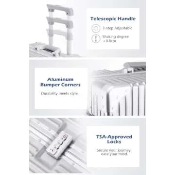 HotWay 24 Inch Checked in Luggage with Aluminum Frame,PC Hard Shell Suitcase with Spinner Wheels and TSA Lock, Large Suitcase for Travel, Black