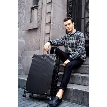 HotWay 24 Inch Checked in Luggage with Aluminum Frame,PC Hard Shell Suitcase with Spinner Wheels and TSA Lock, Large Suitcase for Travel, Black