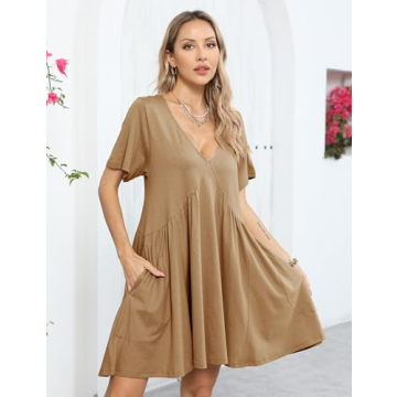 Gozoloma Women Summer Casual Flowy Mini Dress with Pockets