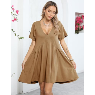 Gozoloma Women Summer Casual Flowy Mini Dress with Pockets