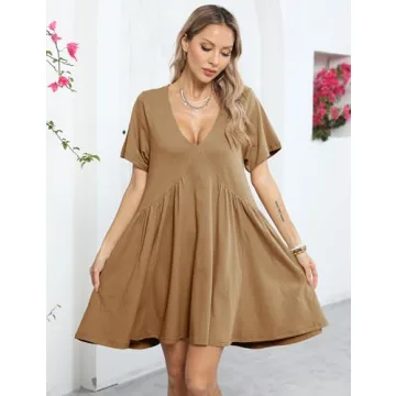 Gozoloma Women Summer Casual Flowy Mini Dress with Pockets