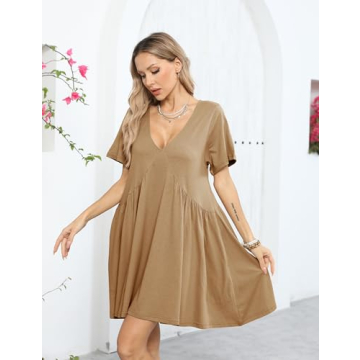 Gozoloma Women Summer Casual Flowy Mini Dress with Pockets