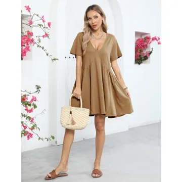Gozoloma Women Summer Casual Flowy Mini Dress with Pockets