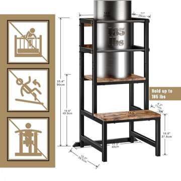 INNOD Kitchen Step Stool for Toddlers, Height Adjustable Toddler Tower with Safety Rail, Steel and Wood Toddler Kitchen Stool Helper Kids, Kitchen Stool for Kids, Learning Tower, Toddler Stool Brown